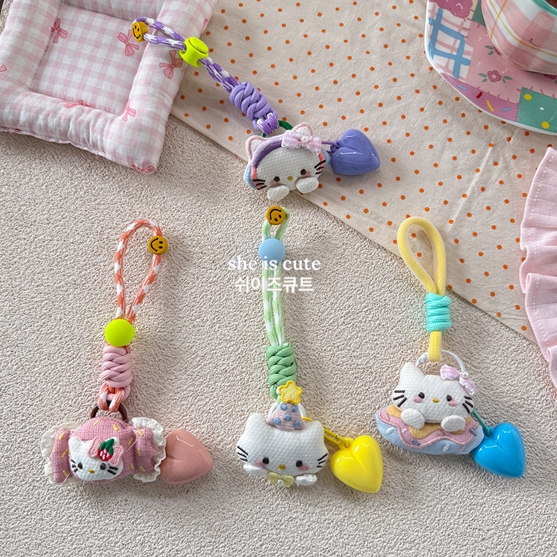 A cute girl's embroidered cat corduroy hair tie, candy cherry elastic hair tie, bun hair loop, hair accessory and headwear Specification image
