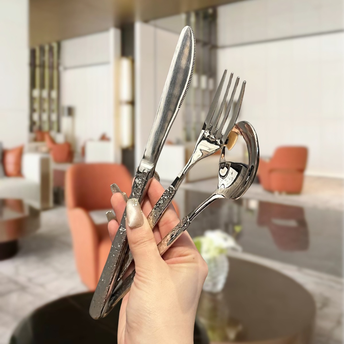 304 Stainless Steel Steak Knife And Fork German Style Stone Pattern Western Spoon Hotel Supplies Western Knife Western Fork Set details Picture