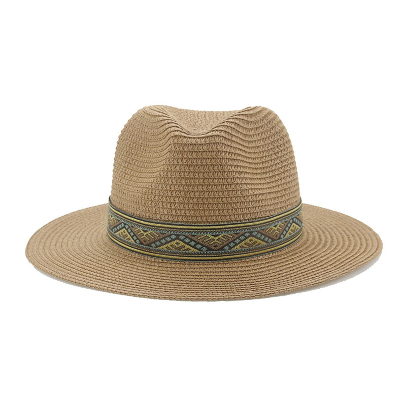 Available 8Cm Paper Woven Straw Hat Korean Version Woven Beach Hat With Streamers Fashion Summer Men's Top Hat Western Cowboy details Picture