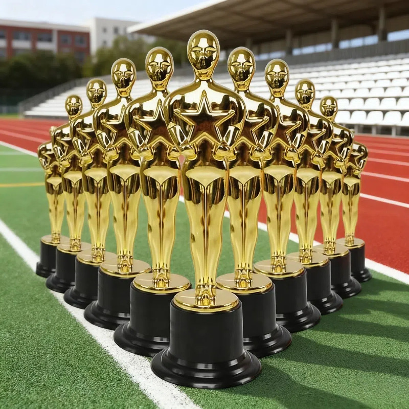 Oscar small trophy, school sports meeting training plastic trophy, awarding children's toy trophy, gold-plated plastic Specification image