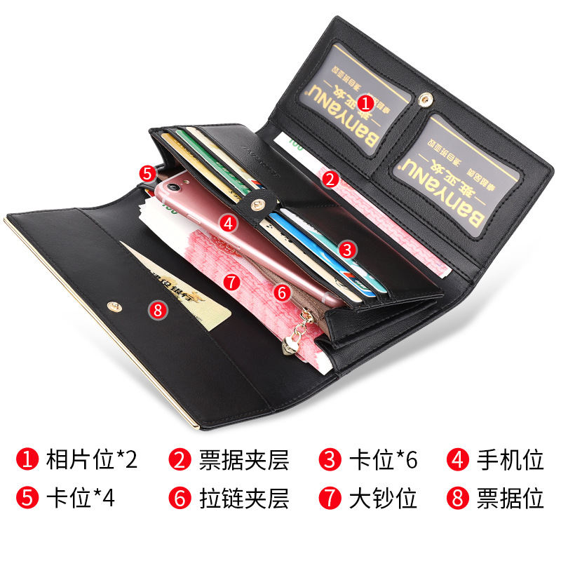 Factory Direct Sales Banyanu New Leather Long Women's Purse Large Capacity Female Hand Bag Three Fold Money Clip Wholesale Item Picture