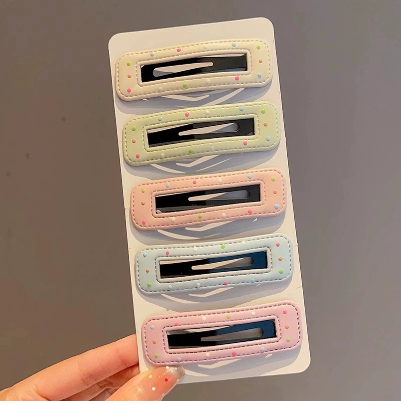 Girl's colorful polka dot silver leather hair clips, star water drop cloud BB clips, student side clips, bangs clips, hair clips details Picture