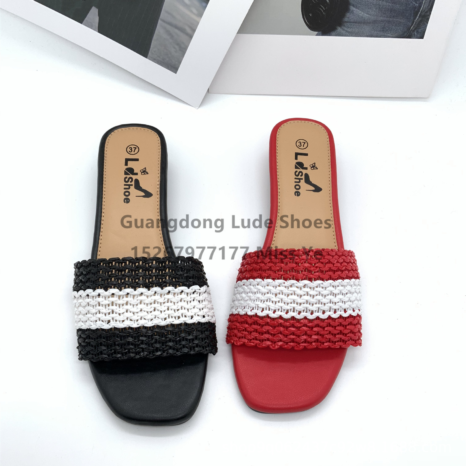 2022 New Summer Square Head Woven Breathable Slippers Women's Wedges Flip-Flops Guangzhou Women's Shoes Craft Shoes Sandals Sandals Women