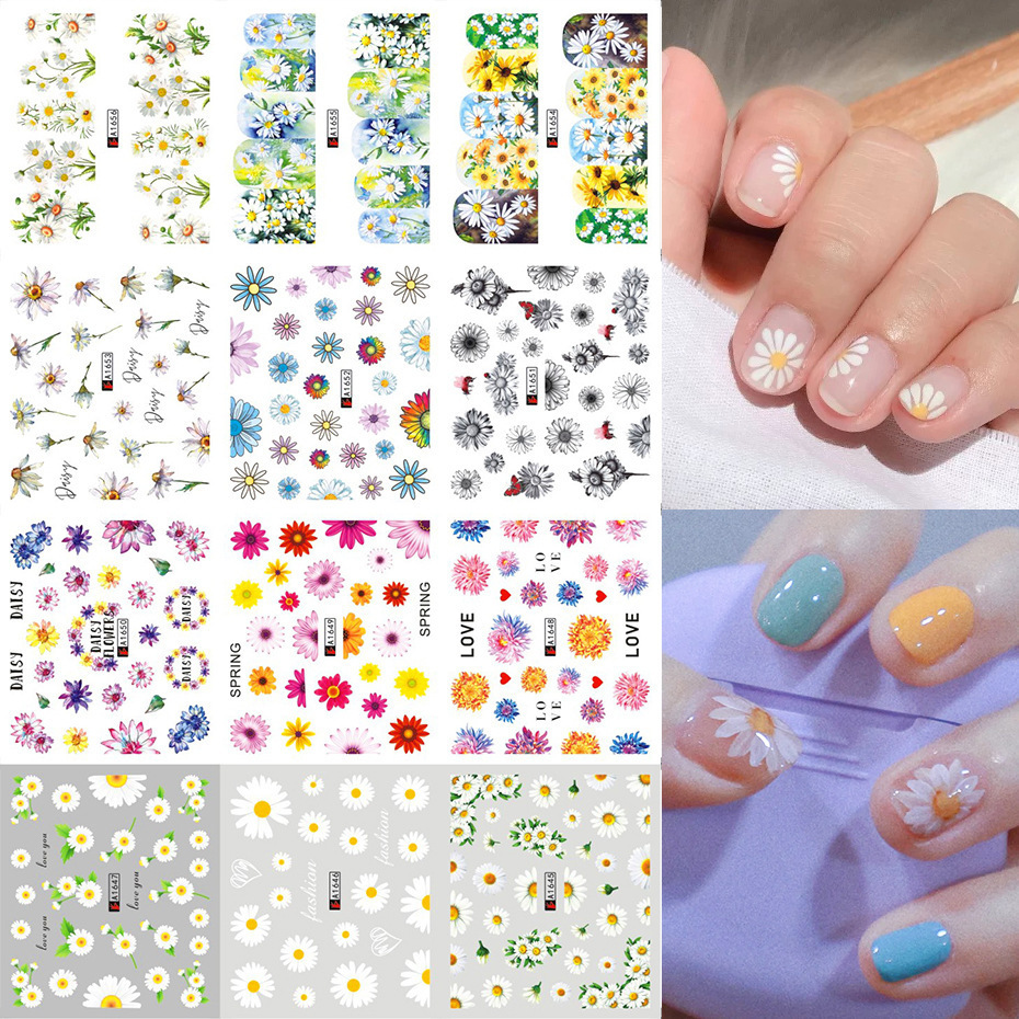 Cross-border new nail watermark stickers Instagram Spring and Summer Fresh watercolor Flower Daisies and plum Blossom stickers nail shanilak Application Scenario