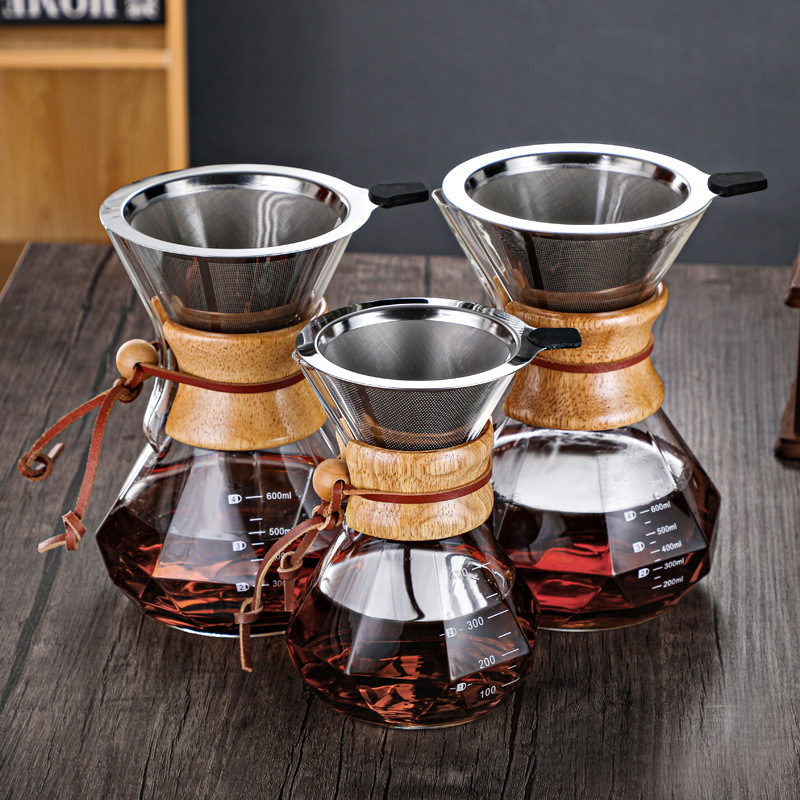 Cross-Border Coffee Pot Set, Diamond-Shaped New Hand-Brewed Chemex Sharing Pot, Household Heat-Resistant Glassware, Printable