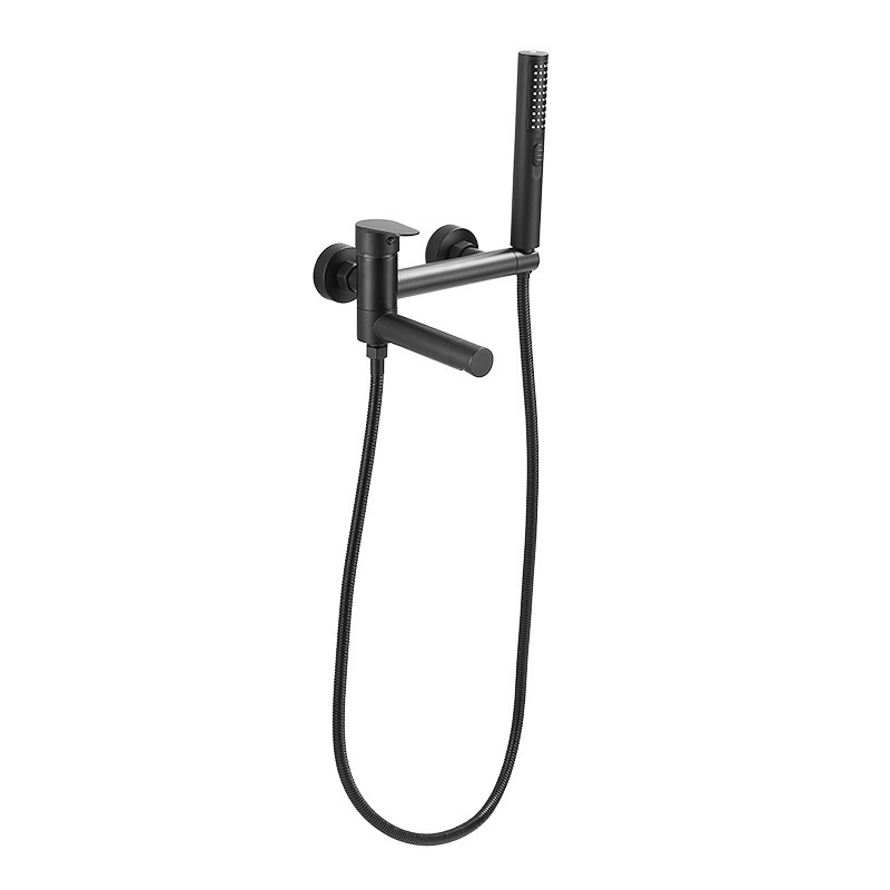 In-Wall Bathtub Faucet Hot And Cold Shower Faucet Shower Head Mixed Valve Switch Simple Set Black Bathroom Brass Item Picture
