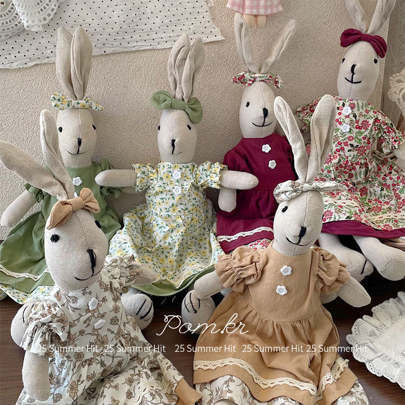 新款韩系碎花裙兔兔玩偶手工布艺长耳兔摆件礼物儿童安抚玩具饰品