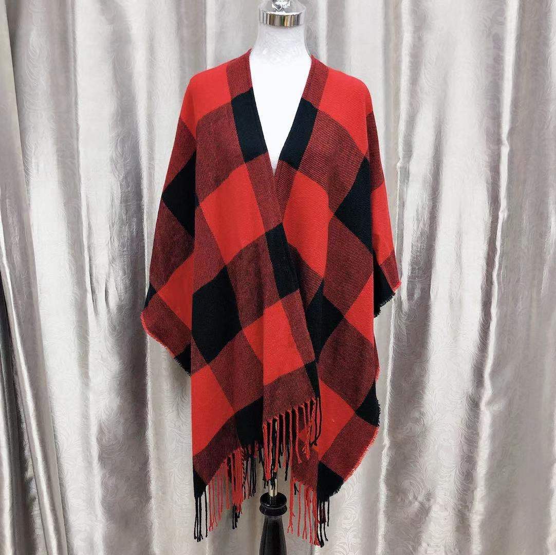 Factory direct supply of faux cashmere checkered tassel scarves for women, versatile for autumn and winter, new checkered scarves and shawls for European and American export