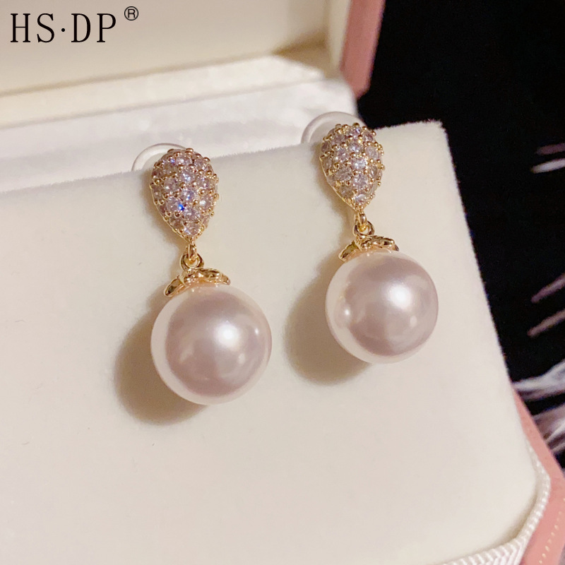 S925 Silver Needle Delicate Small Micro-Inset Zircon Water Drop Pearl Earrings Women Fashion Light Luxury Elegant Earrings details Picture