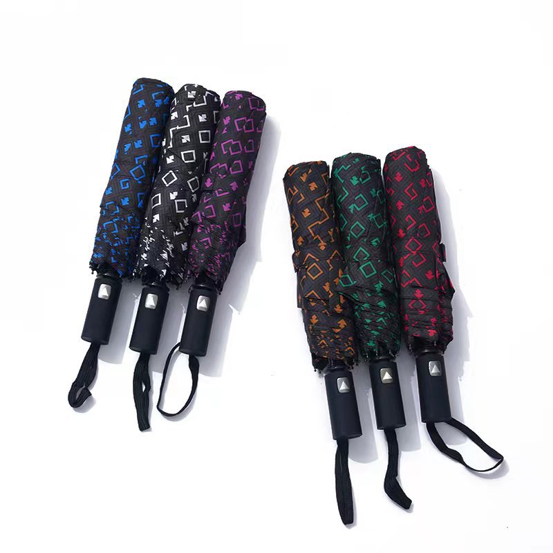 混色方片格6色半自动三折伞折叠伞休闲工厂直供