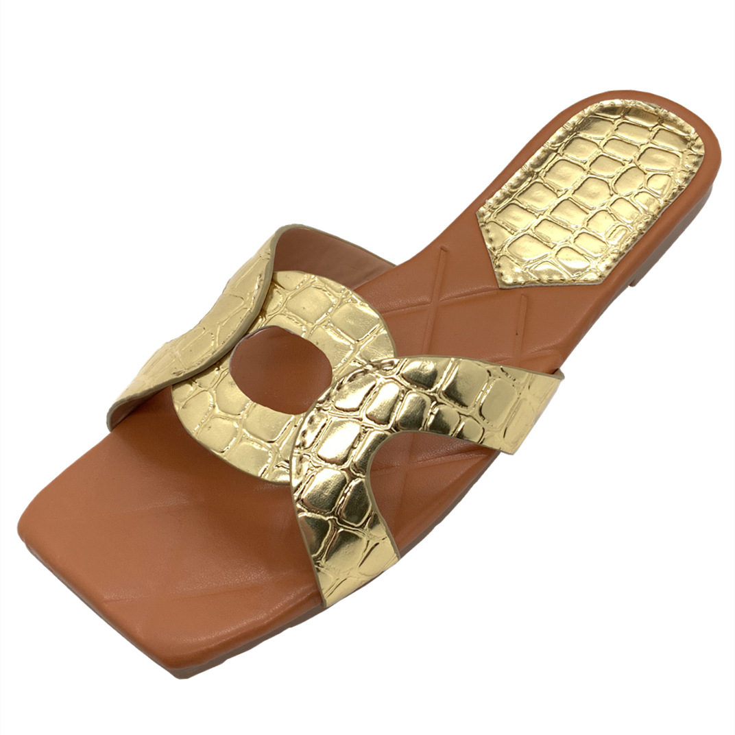 Summer New Women's Sandals Guangzhou Women's Shoes Craft Shoes Stone Pattern European And American Fashion Mature Flat Slippers Women Item Picture