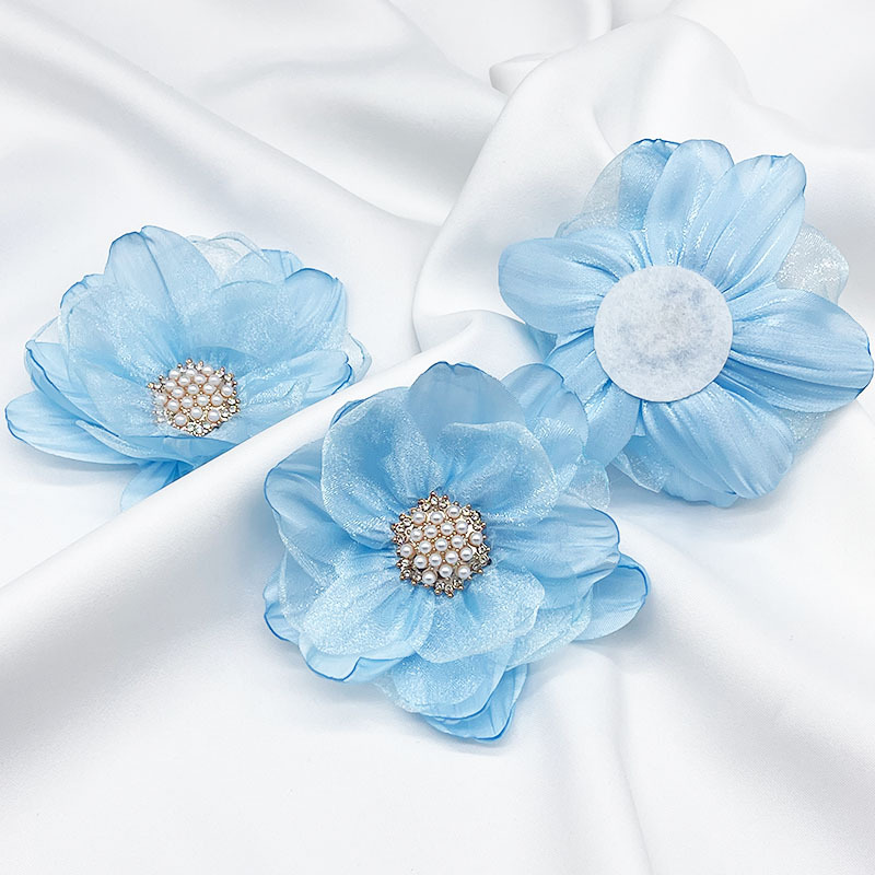 Ougensha flower accessories, multi-layer three-dimensional gauze flowers, hand-stitched beads, diy edge-burned flower ornaments, shoe flower accessories pic 11