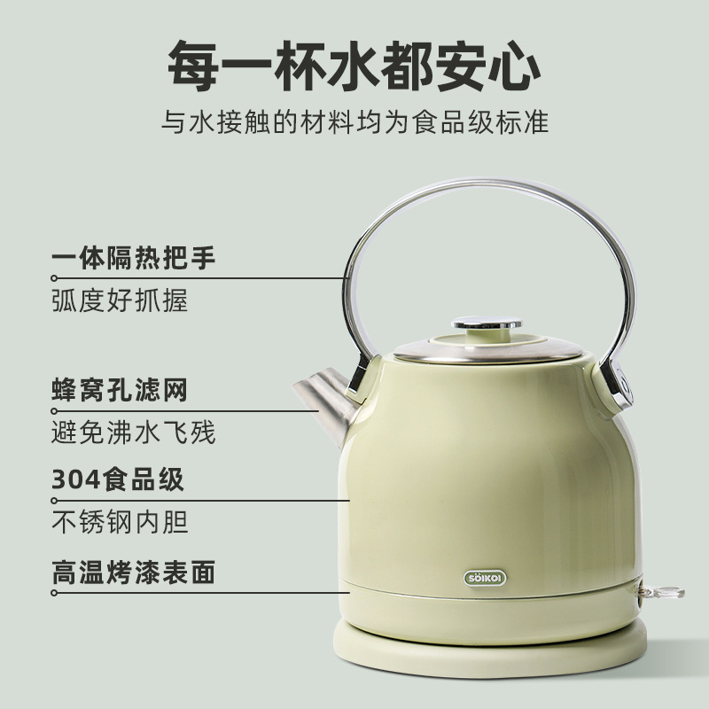 SOIKOI's retro electric kettle, a household electric kettle with large capacity and automatic power-off, made of stainless steel details Picture