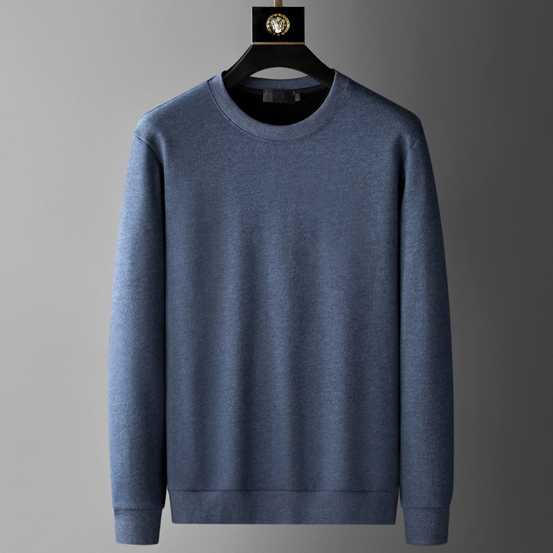 Fleece hoodie men's trendy pullover round neck men's casual solid color men's hoodie thickened base long-sleeved T-shirt details Picture