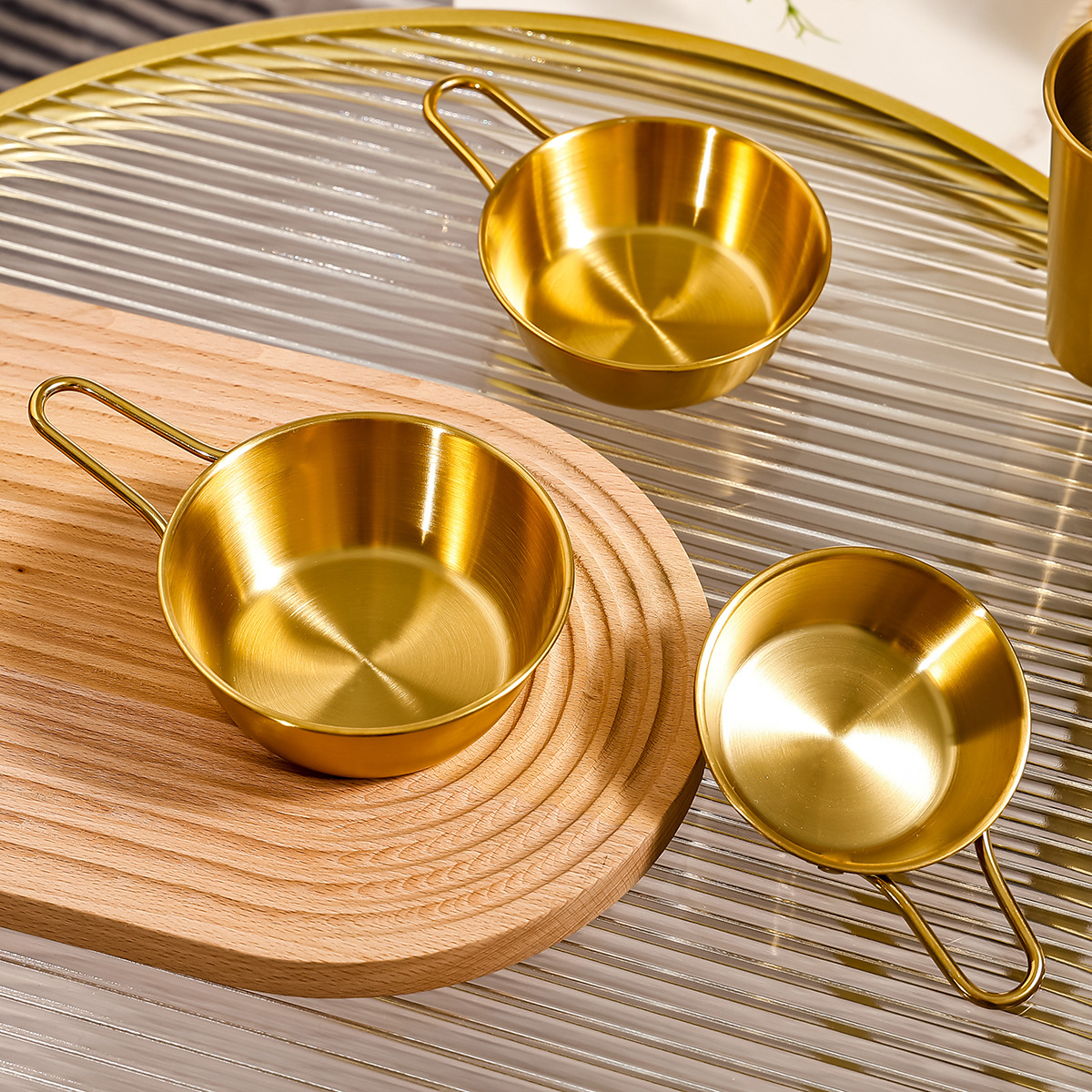 Korean Gold Rice Wine Bowl 304 Stainless Steel Bowl With Handle Snack Bowl Special Bowl For Korean Restaurant Seasoning Bowl details Picture