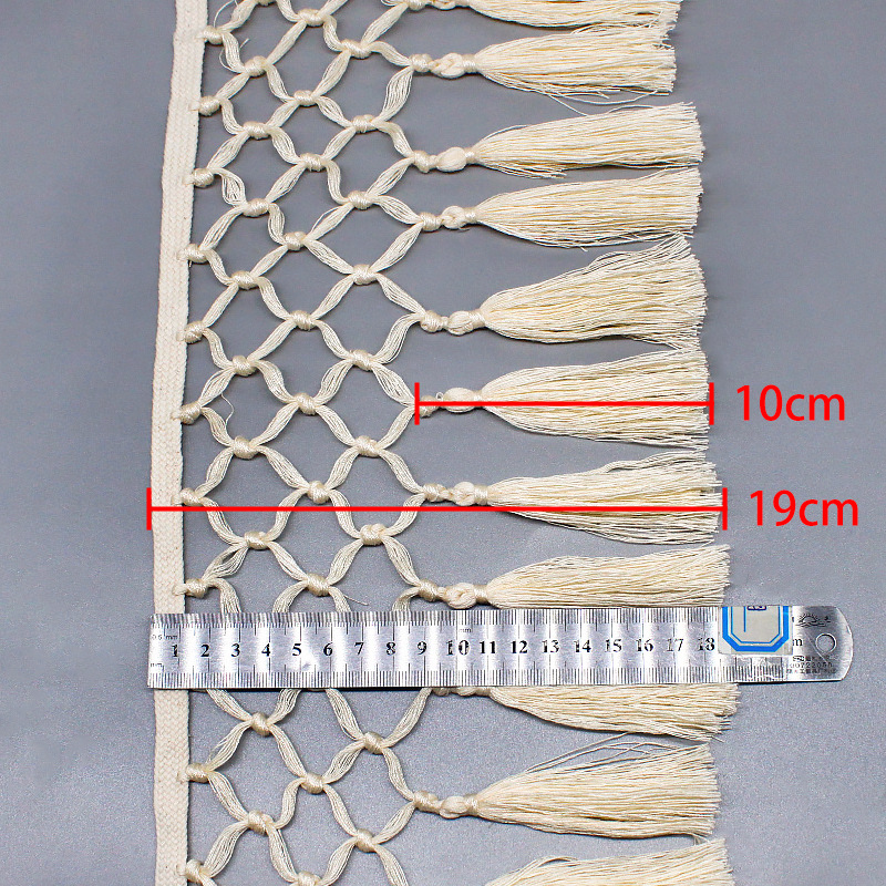 Hand-tied tassel lace curtains, home textile decoration, pure white polyester-cotton five-row tied tassels, 19cm long tassels Specification image