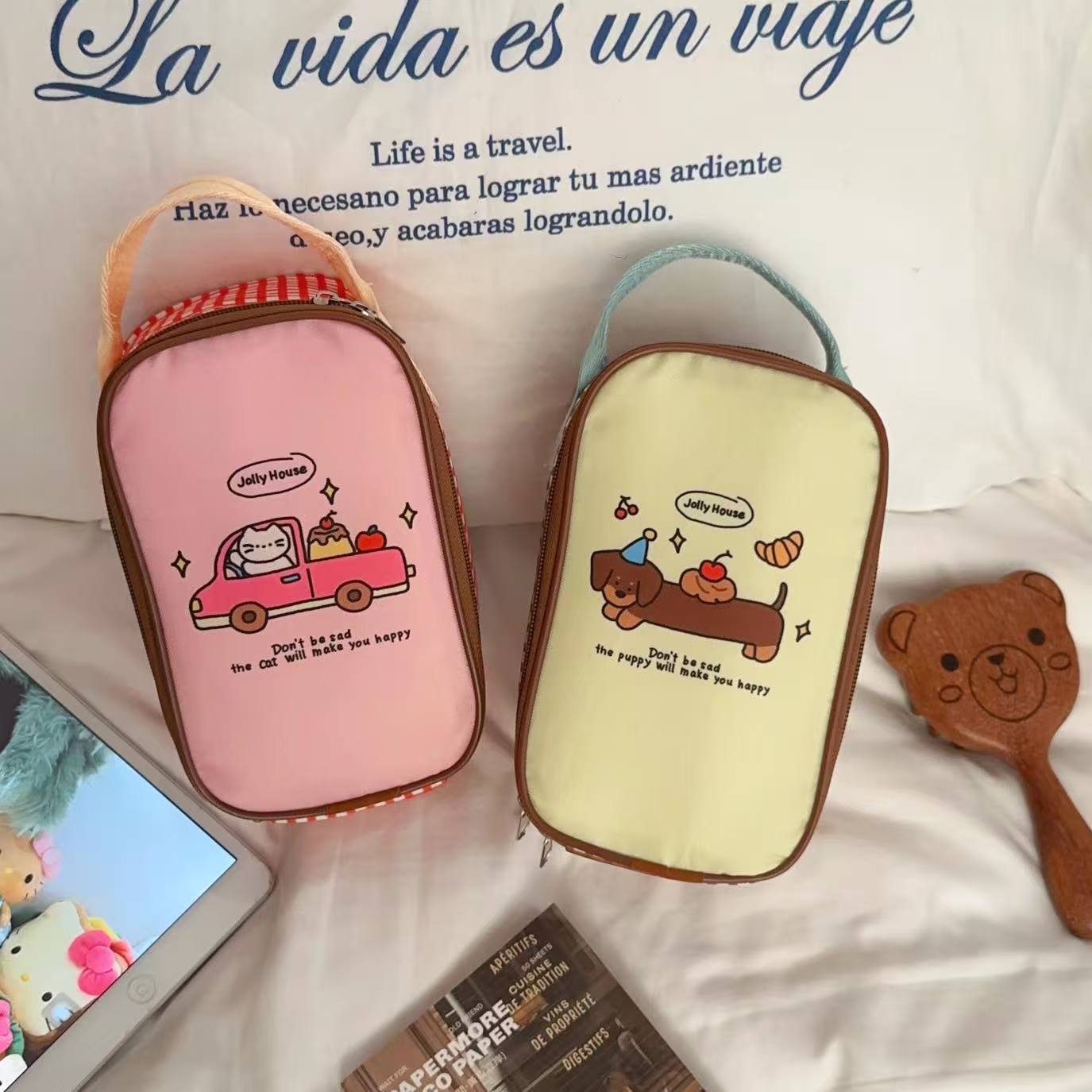 日式卡通小狗早餐饭盒袋学生加厚铝箔饭盒手提包上班族迷你便当包