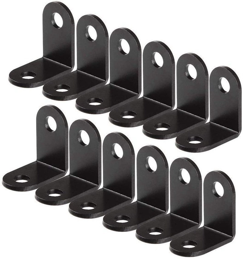Black and white right Angle L type small corner code, rounded corner plate bracket, Angle iron fixer, right Angle bracket, wooden table and chair fixed corner code Specification drawing