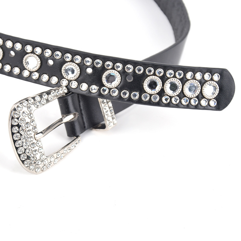 White rhinestone and diamond-encrusted pu belt for women, trendy and versatile, paired with a wide belt for jeans Application Scenario