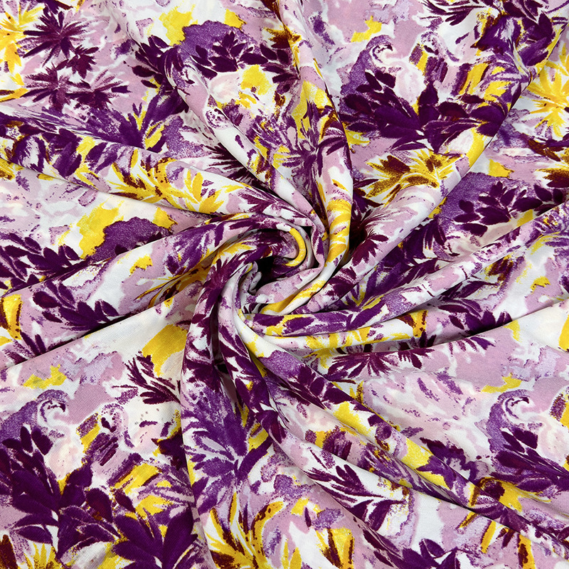 Summer fashion dress fabric matte plain weave forged printed fabric in stock, tie-dyed printed clothing fabric Specification image