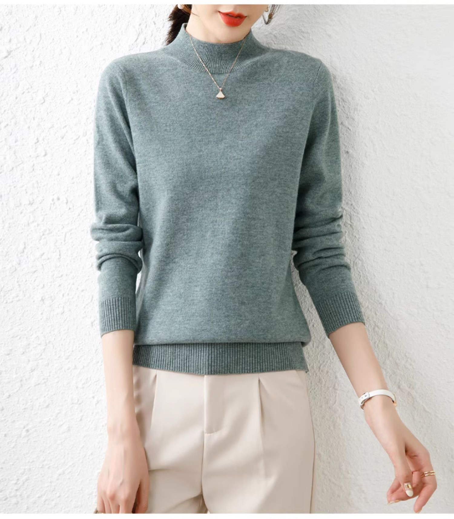 One-piece consignment delivery of 100 wool sweater for women, semi-high neck winter knitted versatile shirt, base layer T10038 pic 6