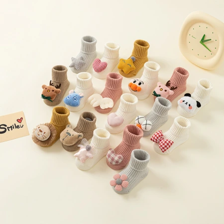 Wholesale of thin baby socks for spring and summer, double-needle baby socks, anti-slip and non-leeping cartoon floor socks for spring and autumn