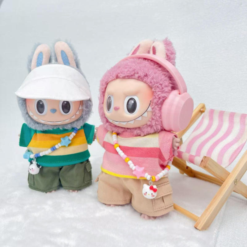 仅娃衣17cm搪胶公仔彩色条纹短袖加工装裤套装娃用