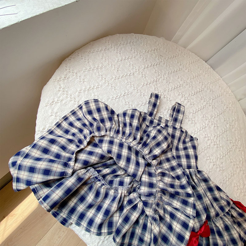 Summer new children's stylish checkered bear dress for girls, baby vest and princess dress details Picture