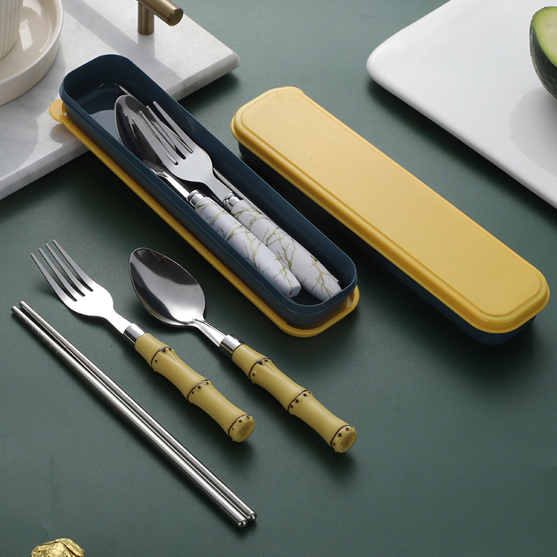 Stainless steel spoons, forks and chopsticks, pet dog bamboo joint portable forks and spoons, student and office worker Korean-style chopsticks and tableware details Picture