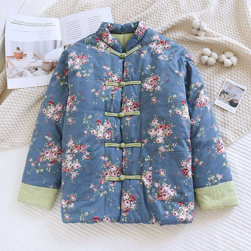 国潮04棉花中式盘扣棉袄女中国风复古棉衣薄棉外穿加厚外套秋冬