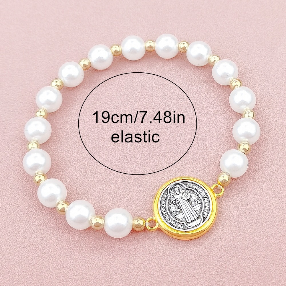 European And American Foreign Trade Cross-Border Amazon Temu Hot New Saint Benedict Exorcism Pendant Bracelet Imitation Pearl Lady Bracelet Couple Gift Manufacturers Wholesale Specification drawing
