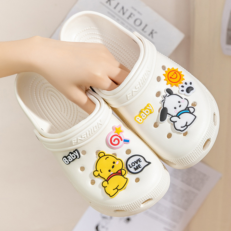 Cartoon Crocs Ladies Summer Step On The Shit Feeling To Wear 2024 New Cute Thick Soles Non-Slip Bao Toe Beach Shoes Men Specification drawing