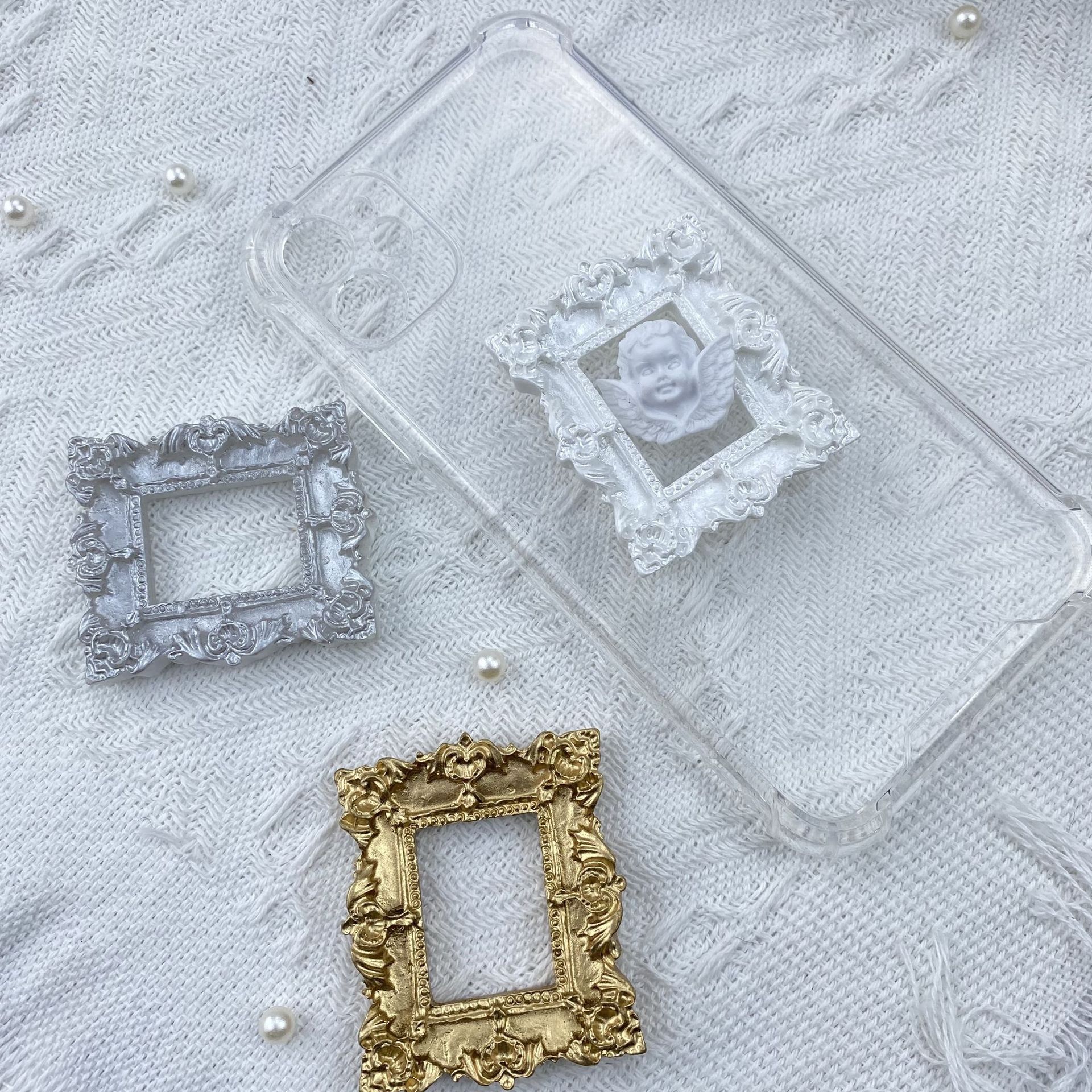 diy retro Baroque square large photo frame, resin accessories, epoxy cream glue, phone case, hair clip, handcrafted details Picture