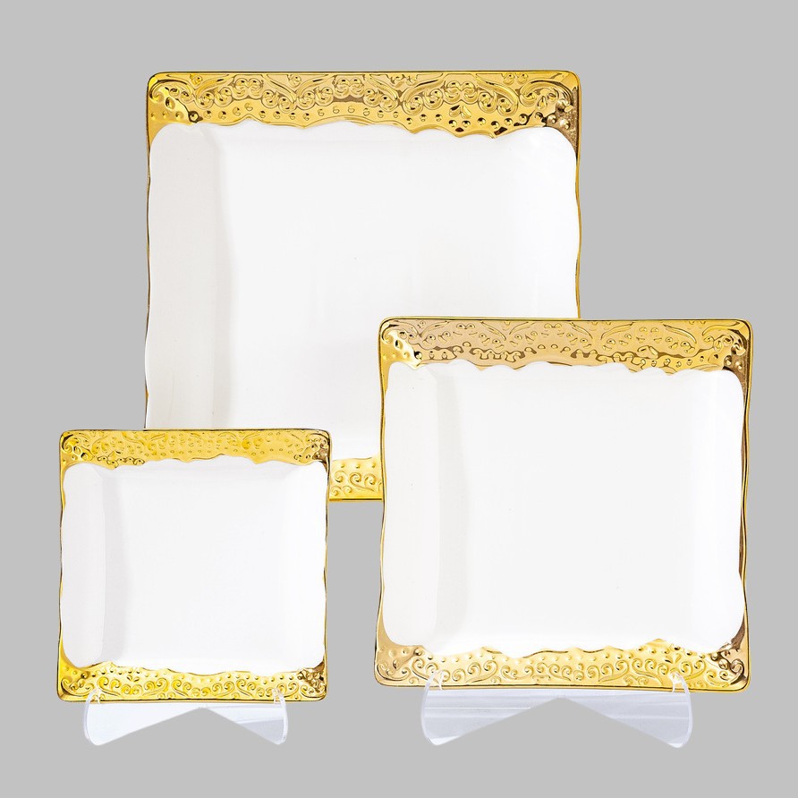 A light luxury ceramic tableware set with a high-end gold edge. Wholesale of electroplated gold plates Specification image