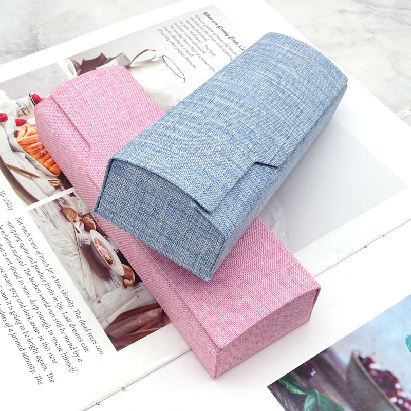 亚麻棉麻布面眼镜盒学生文艺清新框架眼镜收纳盒可印店名眼镜盒