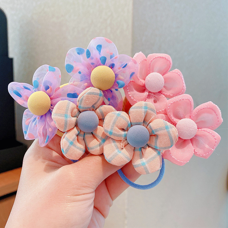 Korean Children's Rubber Band Flower Mesh Hair Cord Little Girl Cute Pearl High Stretch Tie Hair Cord Girls Hair Accessories Application Scenario