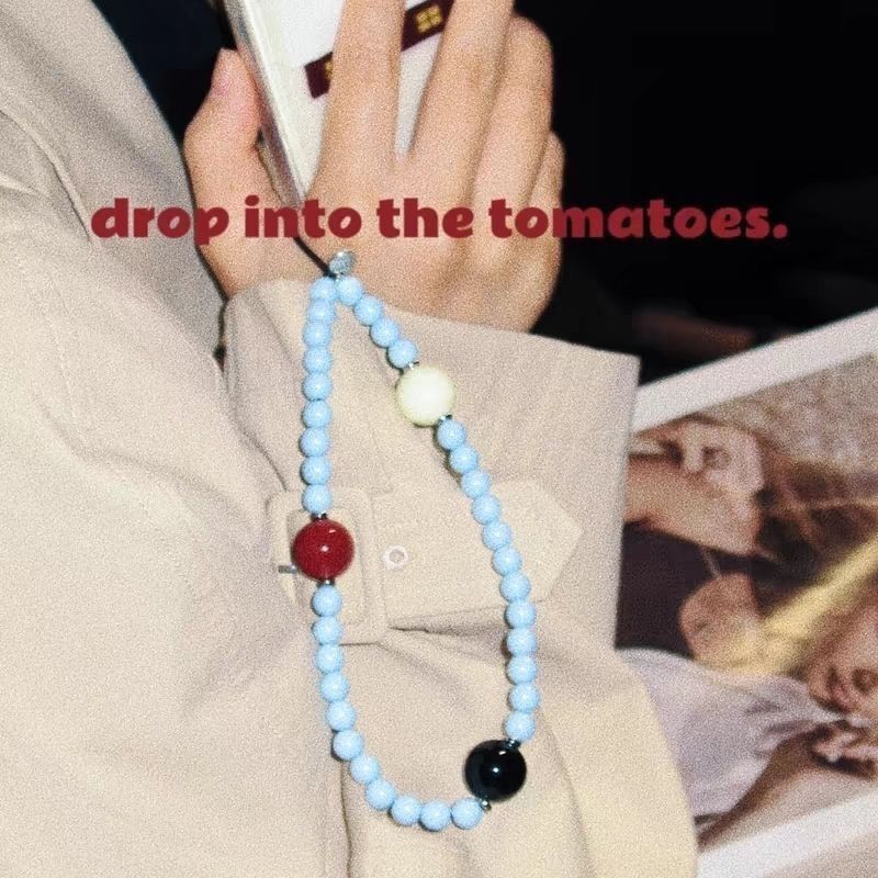 原创手机蓝色简约手机链挂件ins链条ccd通用相机挂绳串珠