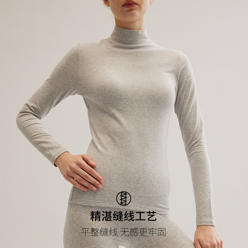 The 2023 new style of pure cotton mid-neck thin thermal underwear for women, with a cotton sweater as the base layer and thin thermal underwear and thermal underwear inside details Picture