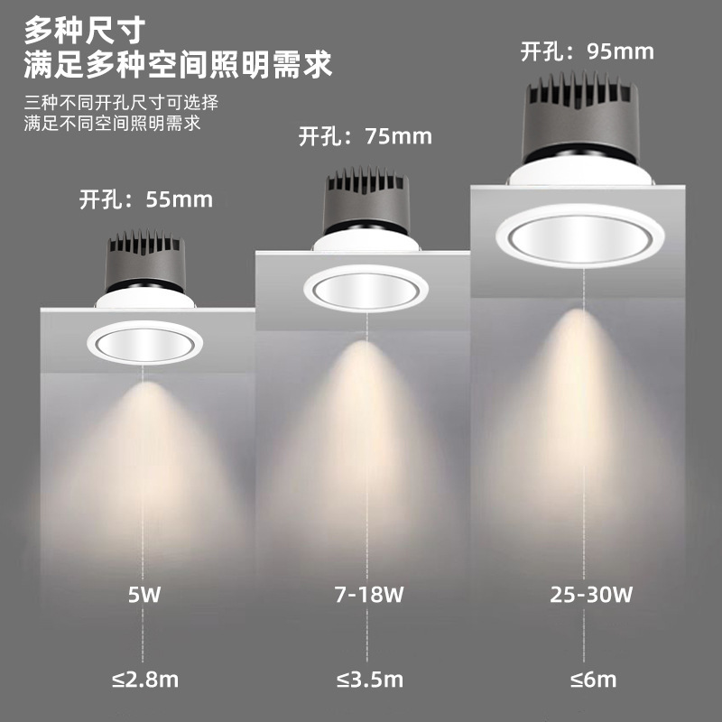 Embedded spotlights, small hill led downlights, wall-washing lights, home anti-dizziness cob ceiling lights, grille lights, no main light Specification image