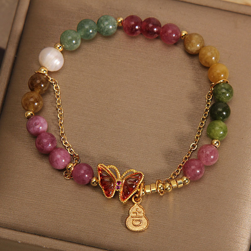 Versión coreana pequeña pulsera fresca y colorida de cristal de fresa para mujeres ins nicho de la luz de lujo micro con circonitas lazo pulsera pulsera de cristal pulsera de cristal de alta sensibilidad pulsera de cristal accesorios Application Scenario