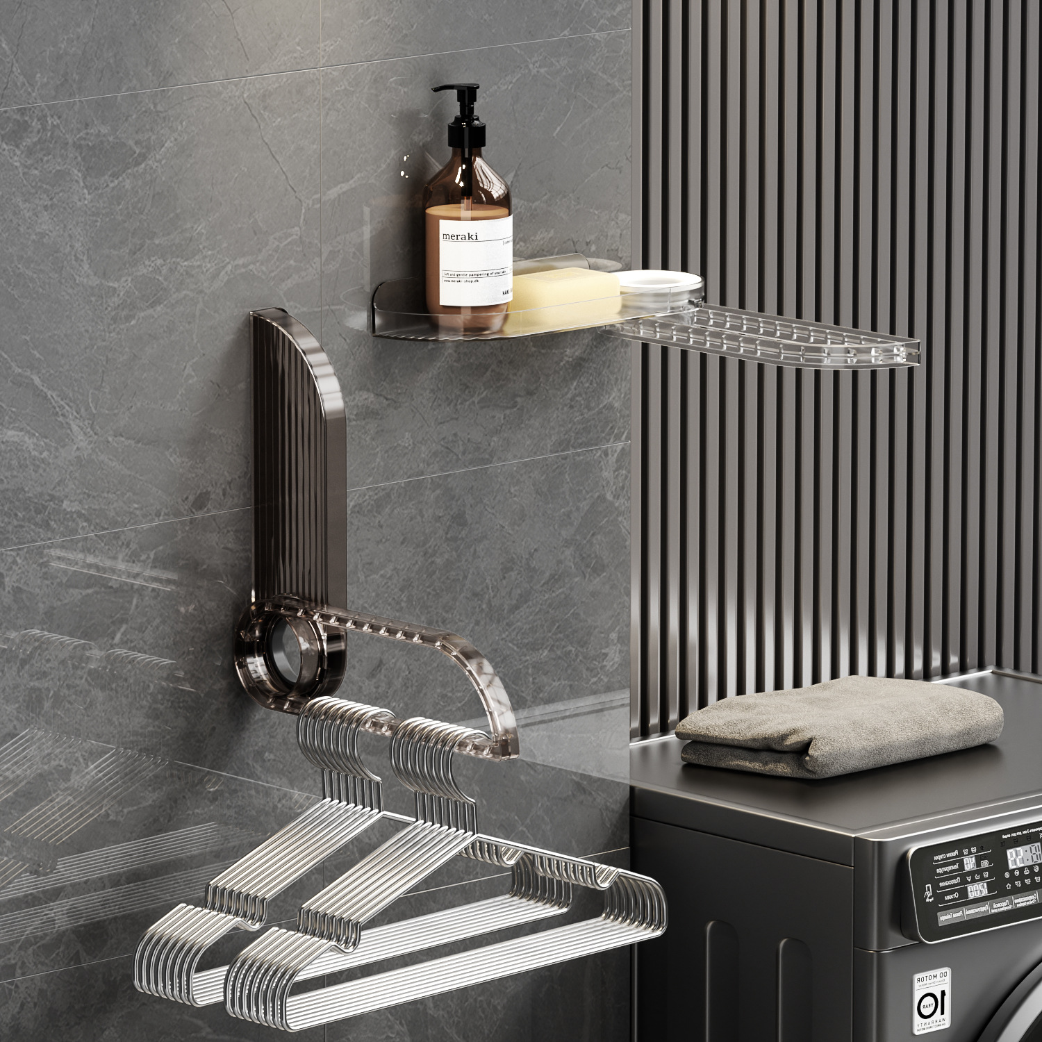 Light Luxury Free Punching Clothes Rack Storage Artifacts Balcony Folding Clothes Rack Arrangement Rack Multi-Functional Hangers Specification drawing