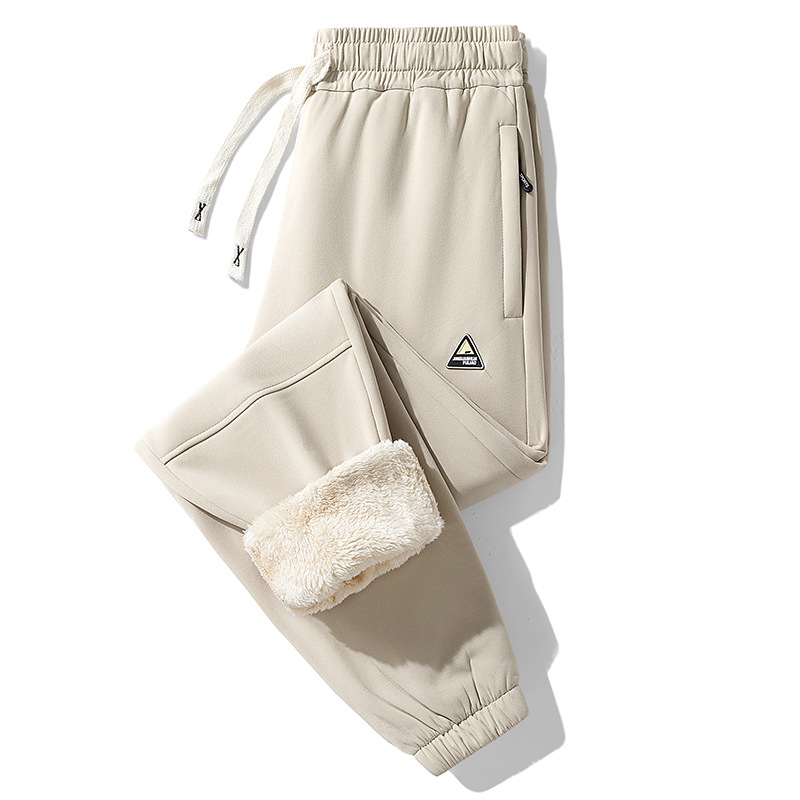 2024秋冬季新款休闲裤男士羊羔绒加绒加厚抗寒运动束脚长裤子外贸