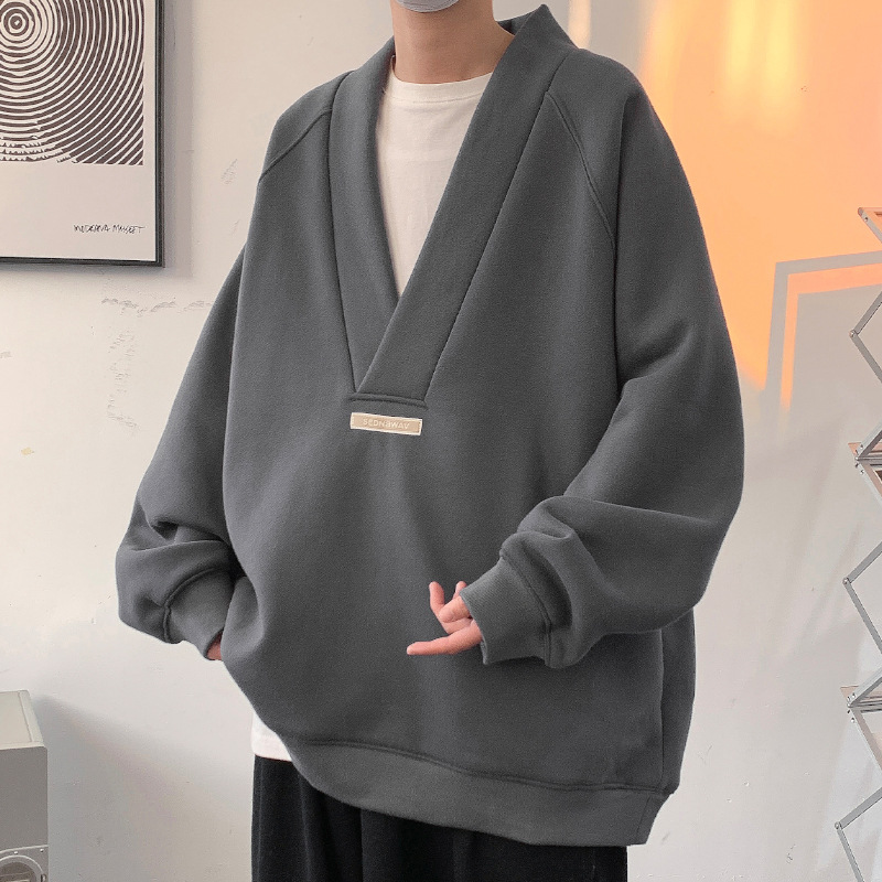 卫衣男春秋新款男装韩版潮流V领长袖卫衣打底衫ins宽松上衣