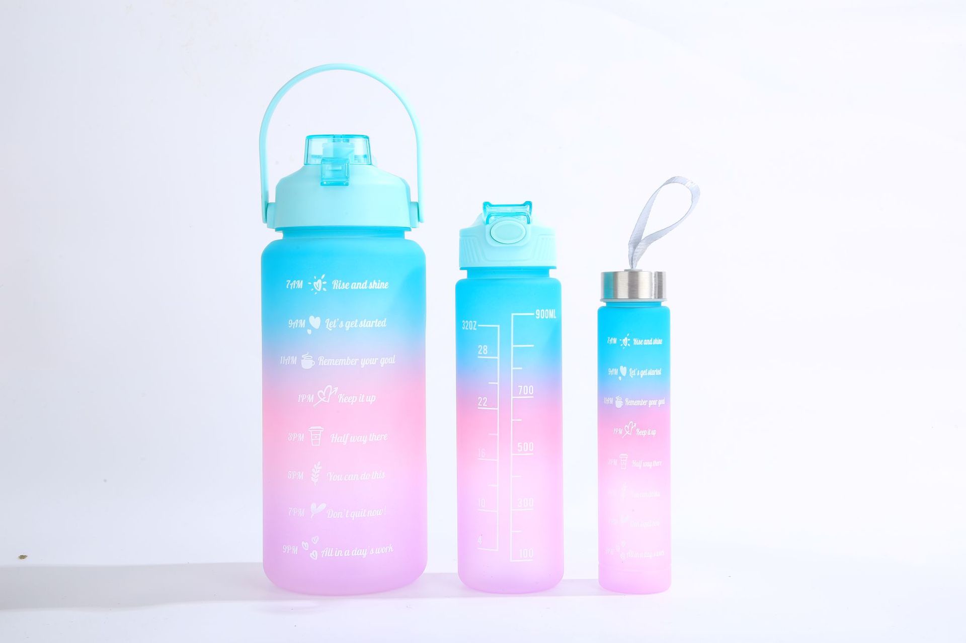 Three Sets Of Cross-Border Large Capacity Sports Plastic Water Cup Gradual Electroplating Spray Paint Large Pot Portable Pot For Men And Women Car Pot Item Picture