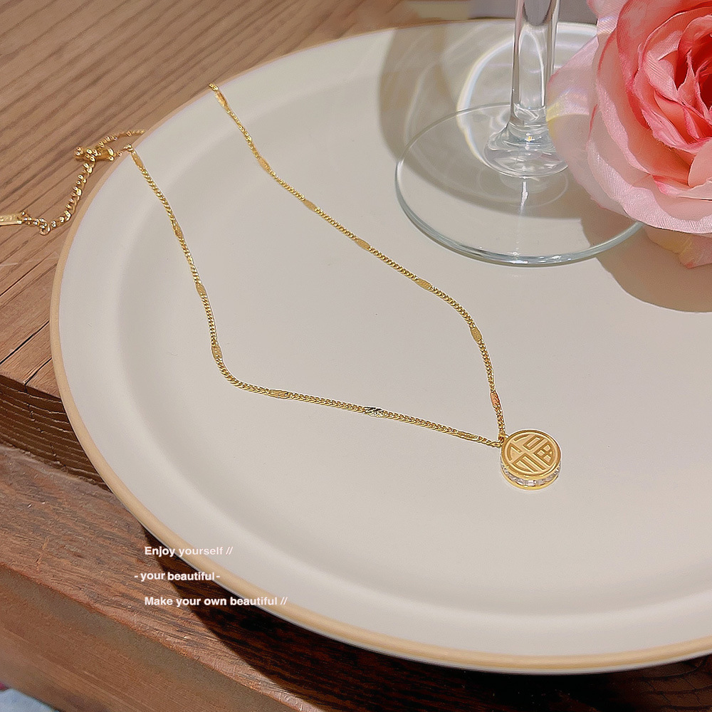 Titanium Steel Necklace Does Not Fade Female High-Grade Sense Small Luxury Husi Pendant New Explosive Double-Sided Collarbone Chain Chain Specification drawing