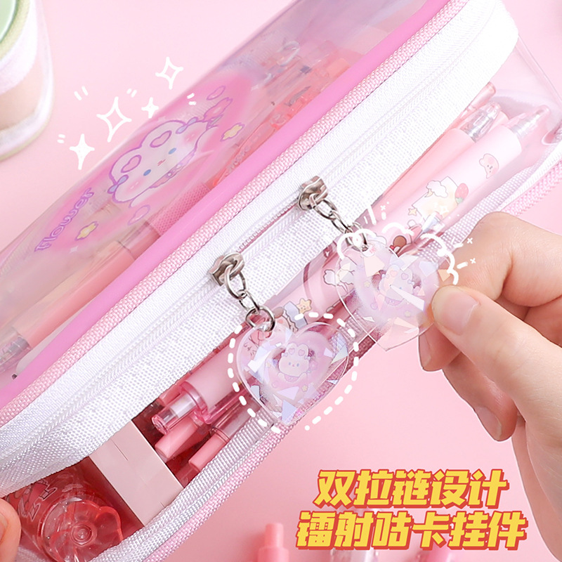 Bright Large Capacity Pen Bag Wholesale Cartoon Student Pen Bag Transparent Window Pen Case Pencil Case Stationery Bag Application Scenario