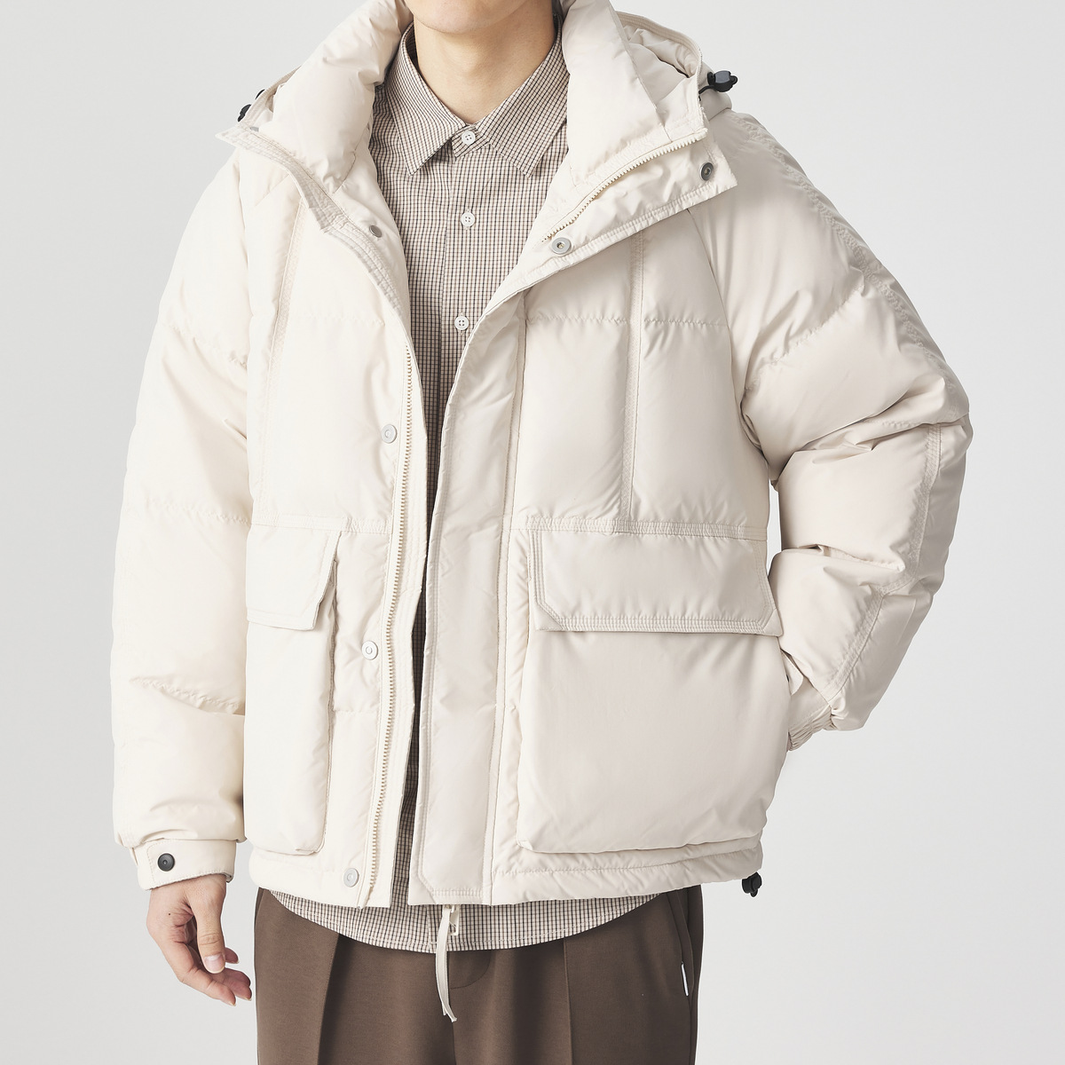 Momeck's simple and loose hooded down jacket for men 2024 Winter, with shoulder sleeves for warmth, men's coat 88596 details Picture