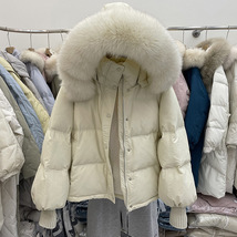 2023冬新款韩版大毛领针织袖羽绒服女短款宽松显瘦小个子外套