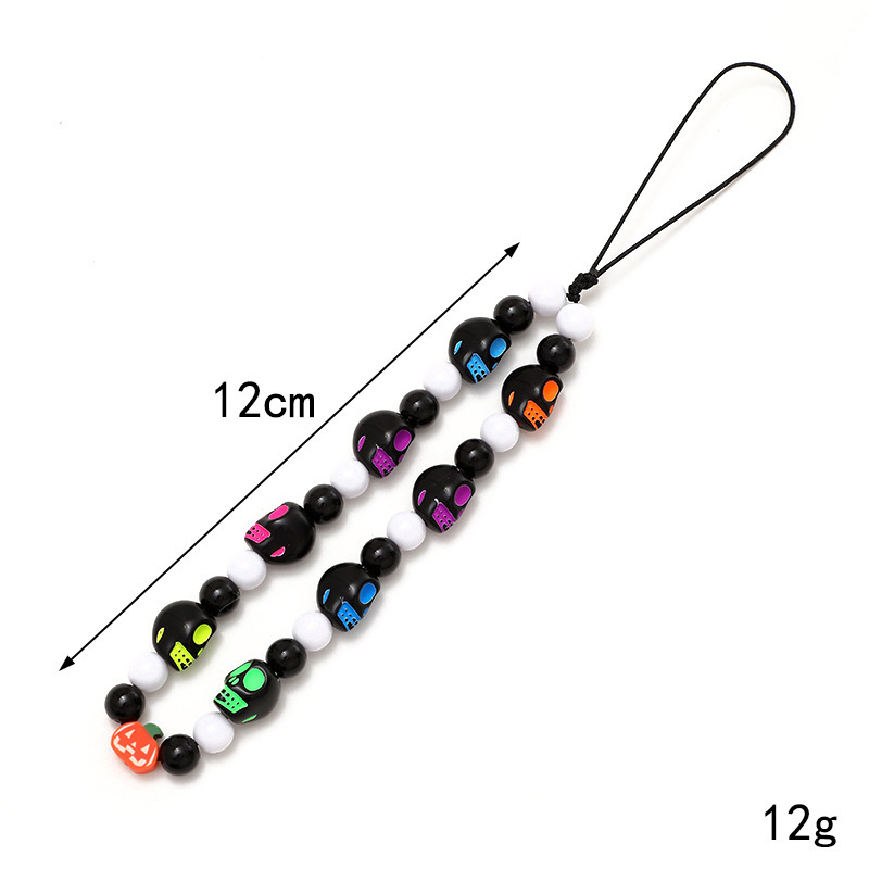 Cross-Border Ghost Festival Spooky Ghost Halloween Themed Gift Beaded Skull Phone Chain Phone Case Hanging Accessory details Picture