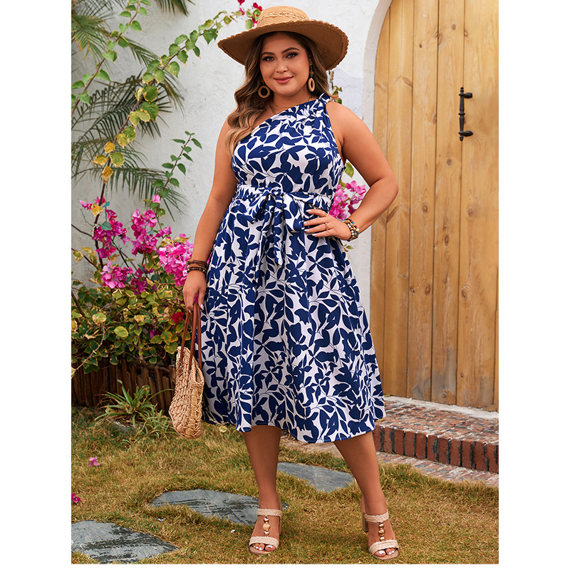 Cross-border foreign trade European and American women's clothing off-the-shoulder halter dress for spring and summer sleeveless sexy backless short skirt printed dress details Picture